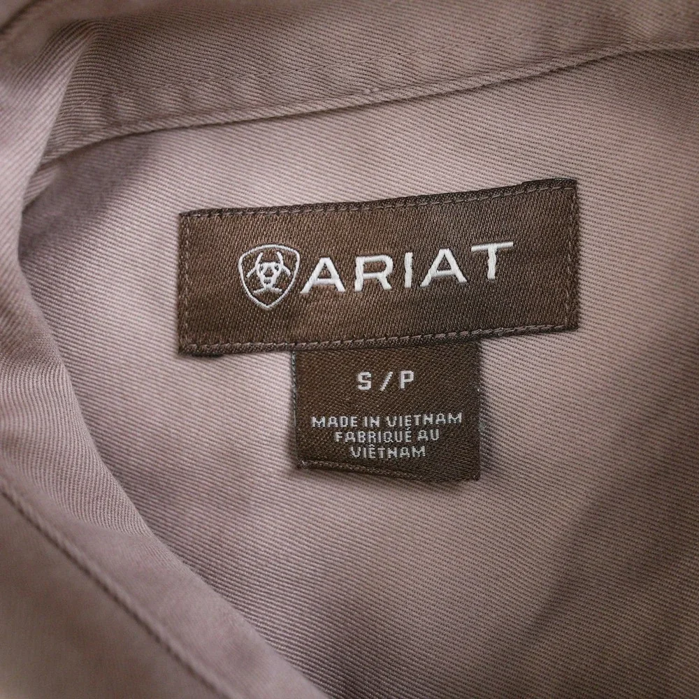 Ariat Shirt Men Small Tan Long Sleeve Button Down Twill Western Khaki Logo S - Picture 8 of 14